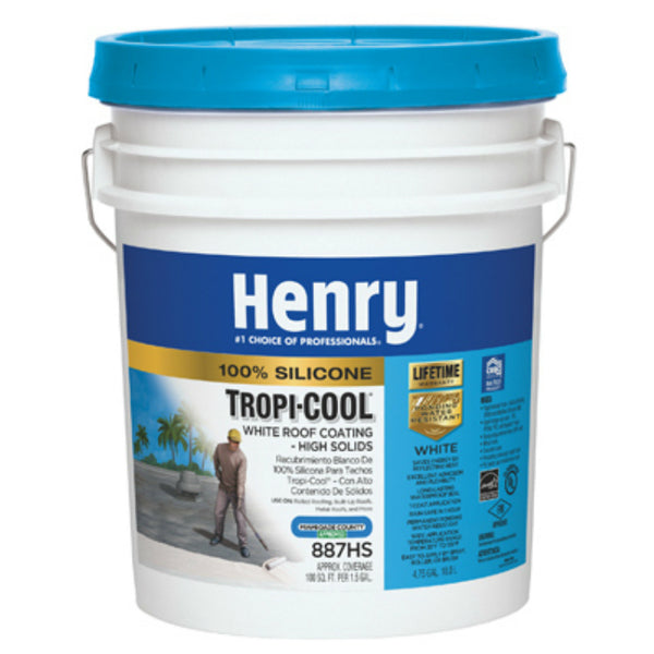 Henry® HE887HS073 Tropi-Cool® 100% Silicone Roof Coating, White, 5-Gallon
