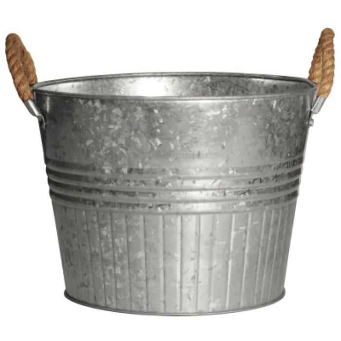 Robert Allen MPT01653 Round Planter with Rope Handles, Galvanized, 10"