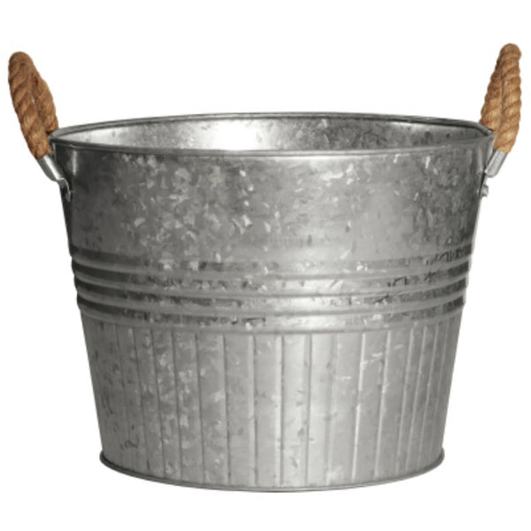 Robert Allen MPT01651 Round Planter with Rope Handles, Galvanized, 6"
