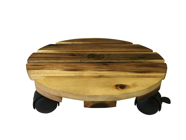 Avera AWP490120 Round Wood Plant Caddy with 4 Casters, 12"