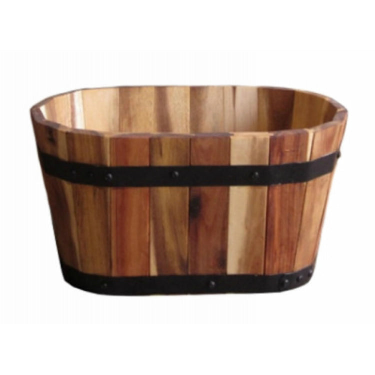 Avera AWP301150 Oval Acacia Wood Barrel Planter, 15" x 8"