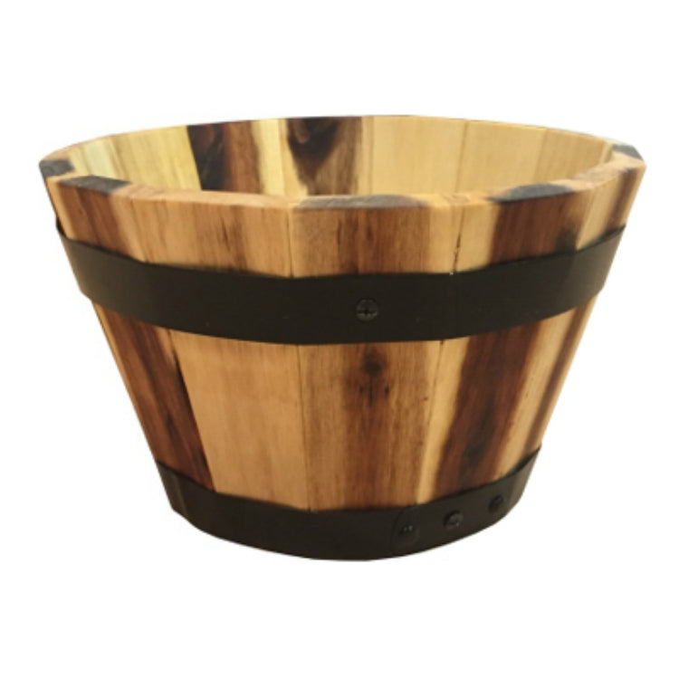 Avera AWP304100 Round Wood Barrel Planter, 10" x 6"