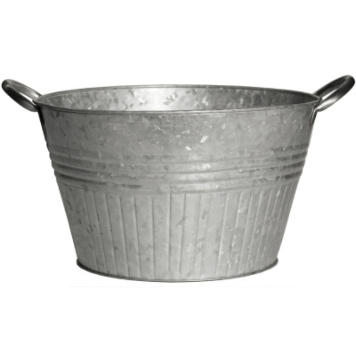 Robert Allen MPT01648 Round Tub Planter with Handles, Galvanized, 12"