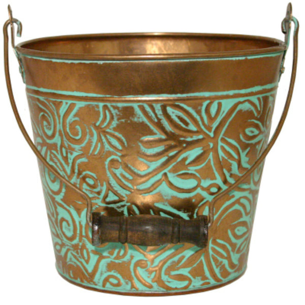 Robert Allen MPT01630 Floral Metal Planter with Handle, Vintage Copper, 8"