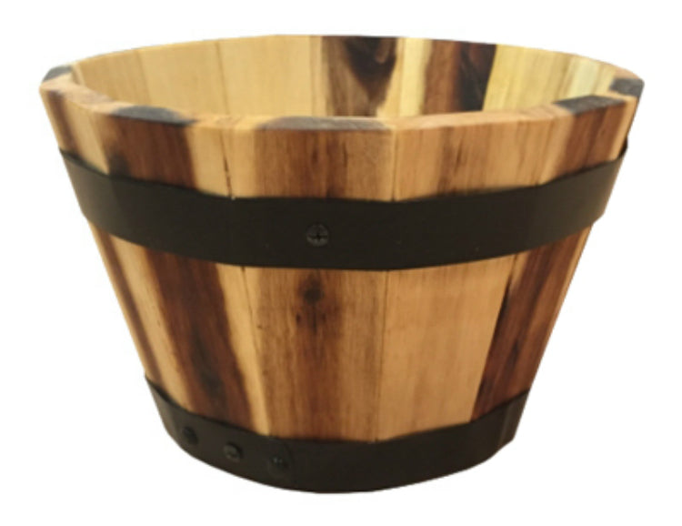 Avera AWP304115 Round Wood Barrel Planter, 11.5" x 7"
