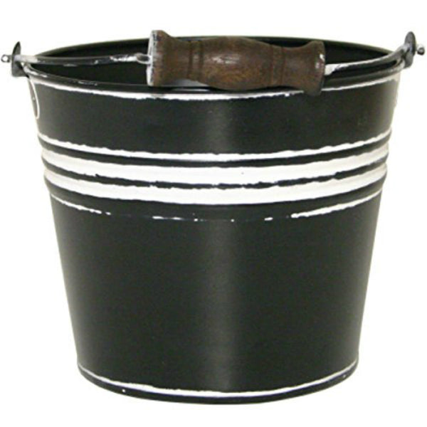 Robert Allen MPT01621 Banded Metal Planter with Handle, Charcoal, 6"