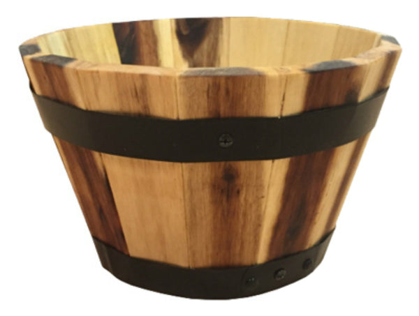 Avera AWP304130 Round Wood Barrel Planter, 13" x 8.25"