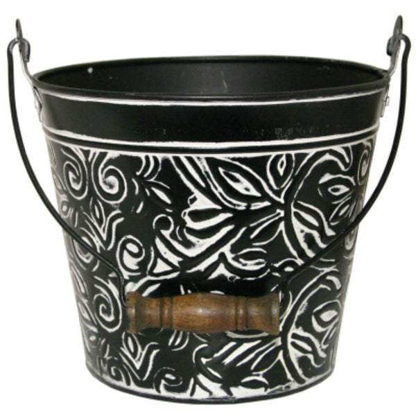 Robert Allen MPT01627 Floral Metal Planter with Handle, Charcoal, 8"