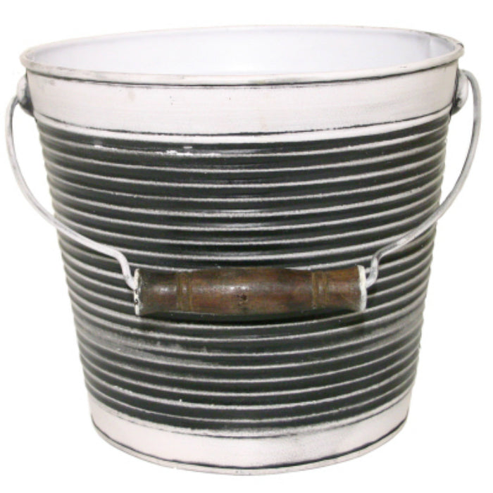 Robert Allen MPT01757 Ribbed Metal Planter with Handle, Charcoal, 10"