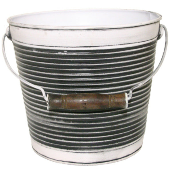 Robert Allen MPT01757 Ribbed Metal Planter with Handle, Charcoal, 10"