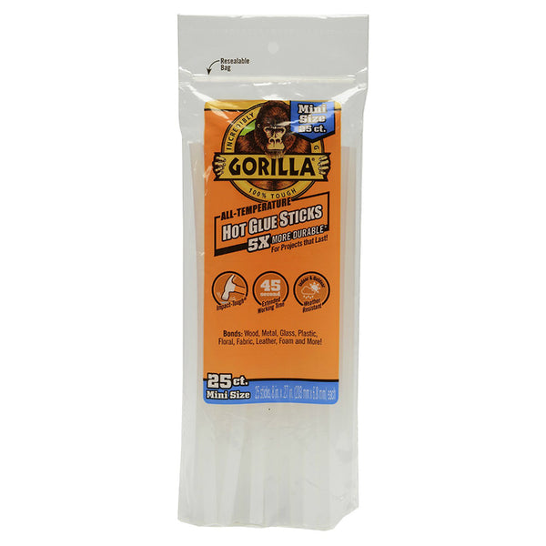 Gorilla® 3022502 All-Temperature Hot Glue Sticks, Mini, 8", 25-Count