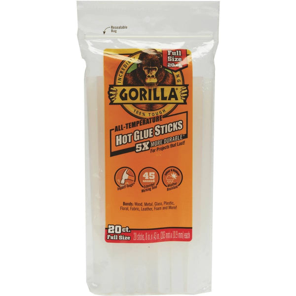 Gorilla® 3032002 All-Temperature Hot Glue Sticks, Full, 8"