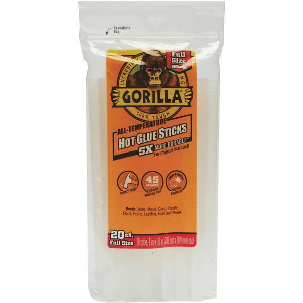 Gorilla® 3032002 All-Temperature Hot Glue Sticks, Full, 8"