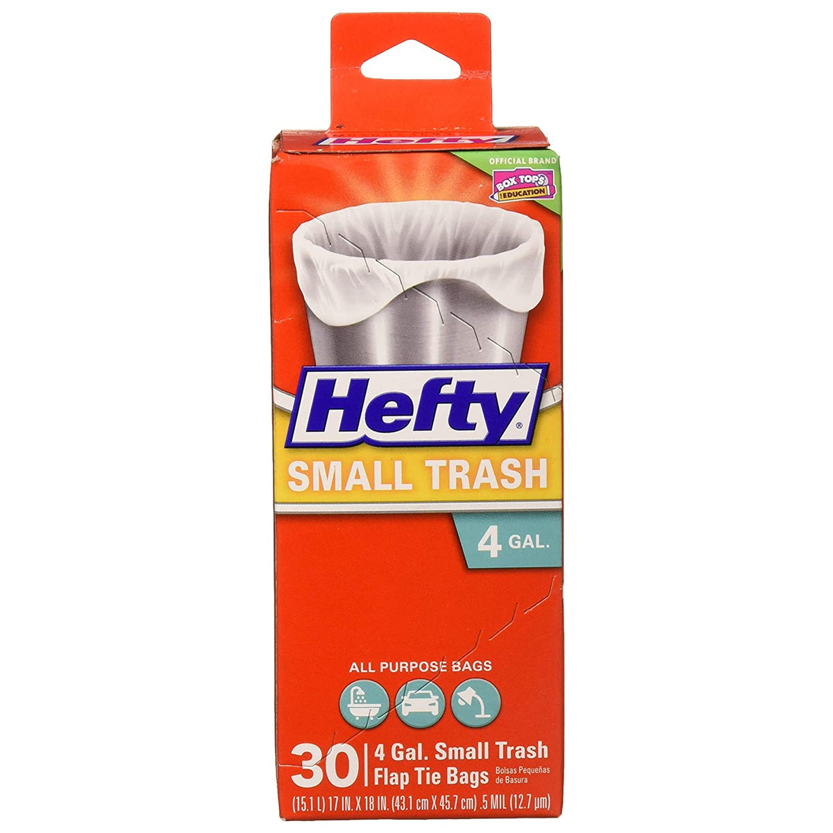 Hefty E20119 Unscented Small Trash Bag w/Flap Tie Closure, 4-Gal, 30-Count