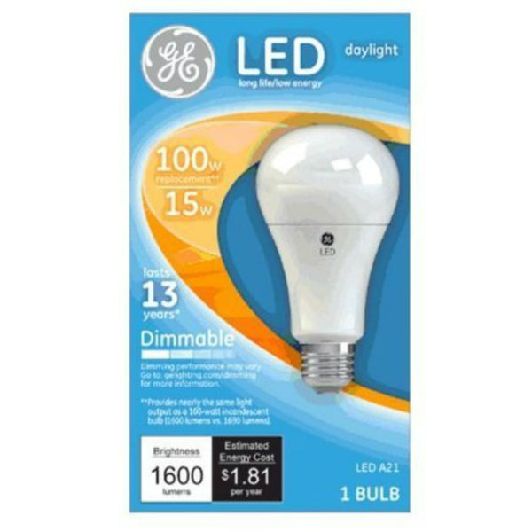 GE® 65939 Dimmable Medium Base A21 LED Light Bulb, Daylight, 1600 lm, 15W