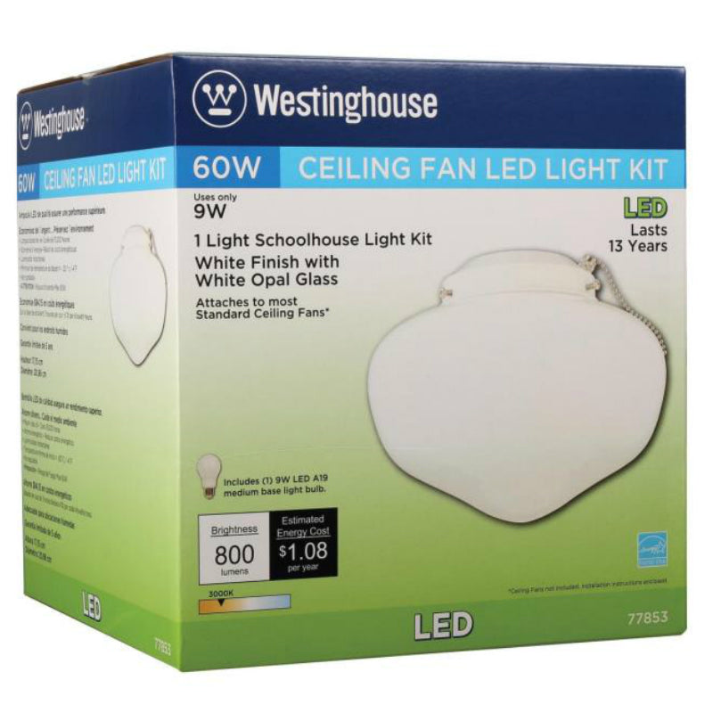 Westinghouse 77853 LED Schoolhouse Ceiling Fan Light Kit, White Finish, 9 Watts