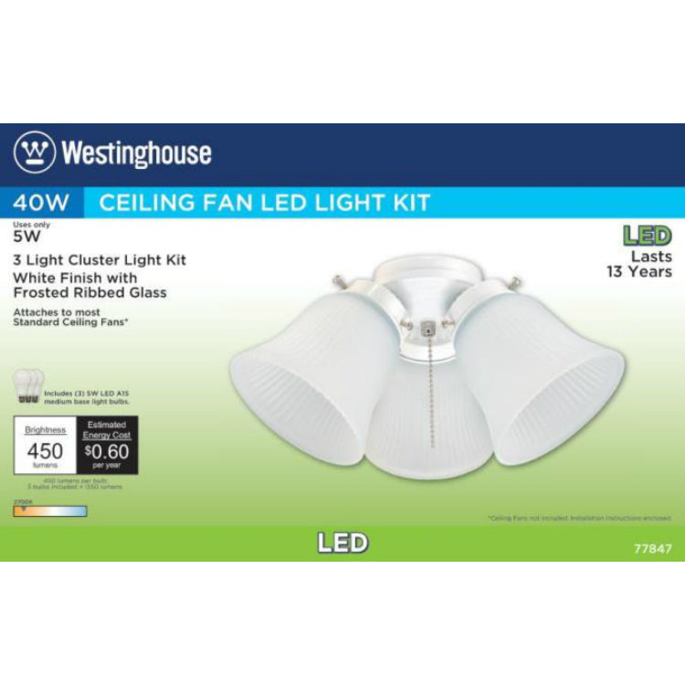 Westinghouse 77847 Three-Light LED Cluster Ceiling Fan Light Kit, White, 5 Watts