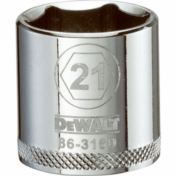 DeWalt® DWMT86316OSP Polished Chrome Vanadium Metric Sockets, 3/8" Drive, 21 mm