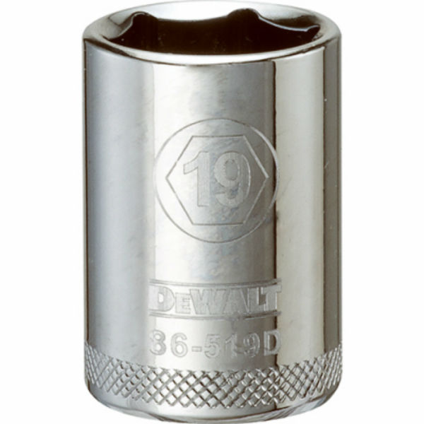DeWalt® DWMT86519OSP Polished Chrome Vanadium Metric Sockets, 1/2" Drive, 19 mm