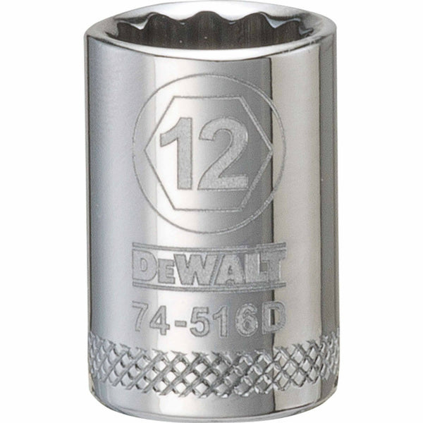 DeWalt® DWMT74516OSP Polished Chrome Vanadium Hand Socket, 3/8" Drive, 12 mm