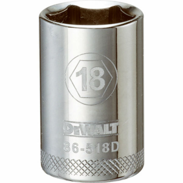 DeWalt® DWMT86518OSP Polished Chrome Vanadium Metric Sockets, 1/2" Drive, 18 mm