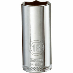 DeWalt® DWMT94955OSP Polished Chrome Vanadium Deep Metric Sockets, 3/8", 18 mm