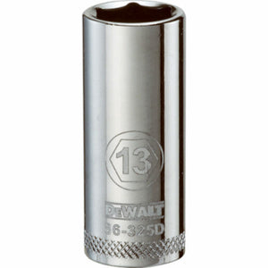 DeWalt® DWMT86325OSP Polished Chrome Vanadium Deep Metric Sockets, 3/8", 13 mm