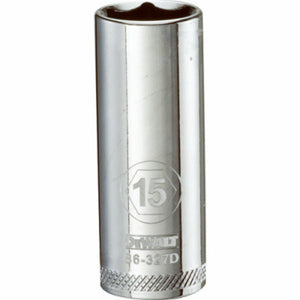 DeWalt® DWMT86327OSP Polished Chrome Vanadium Deep Metric Sockets, 3/8", 15 mm