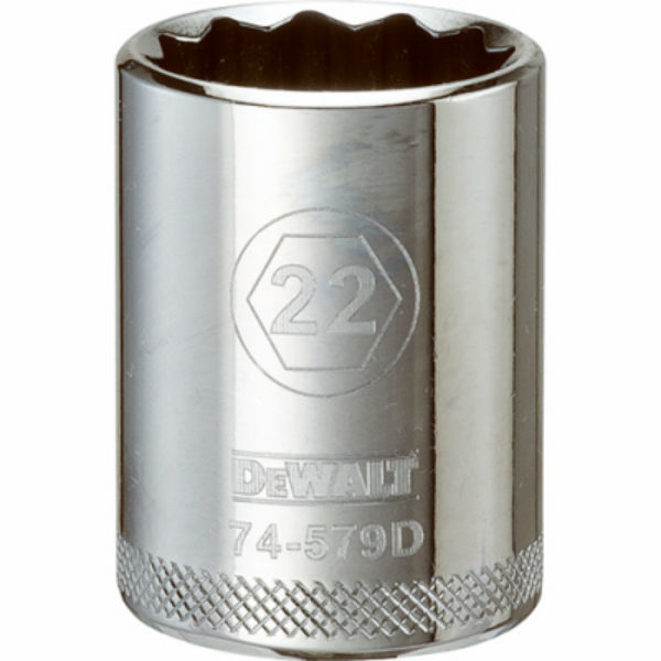 DeWalt® DWMT74579OSP Polished Chrome Vanadium Metric Sockets, 1/2" Drive, 22 mm