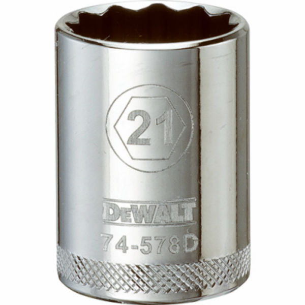 DeWalt® DWMT74578OSP Polished Chrome Vanadium Metric Sockets, 1/2" Drive, 21 mm