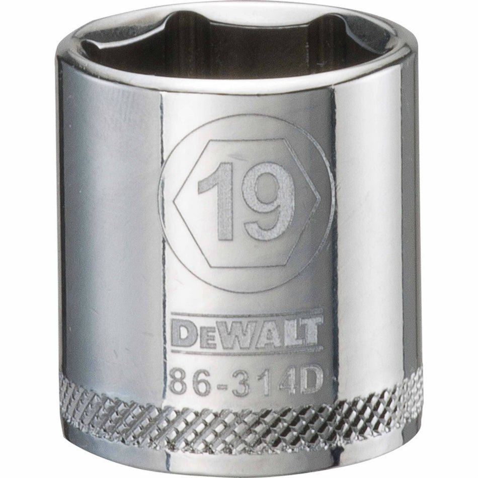 DeWalt® DWMT86314OSP Polished Chrome Vanadium Metric Sockets, 3/8" Drive, 19 mm