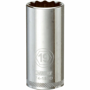 DeWalt® DWMT74188OSP Polished Chrome Vanadium Deep Metric Sockets, 3/8", 19 mm