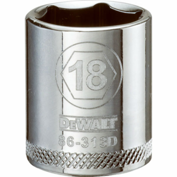 DeWalt® DWMT86313OSP Polished Chrome Vanadium Metric Sockets, 3/8" Drive, 18 mm