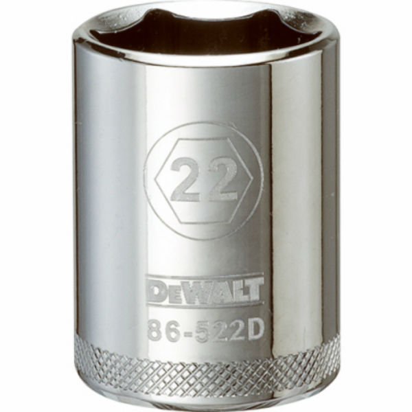 DeWalt® DWMT86522OSP Polished Chrome Vanadium Metric Sockets, 1/2" Drive, 22 mm