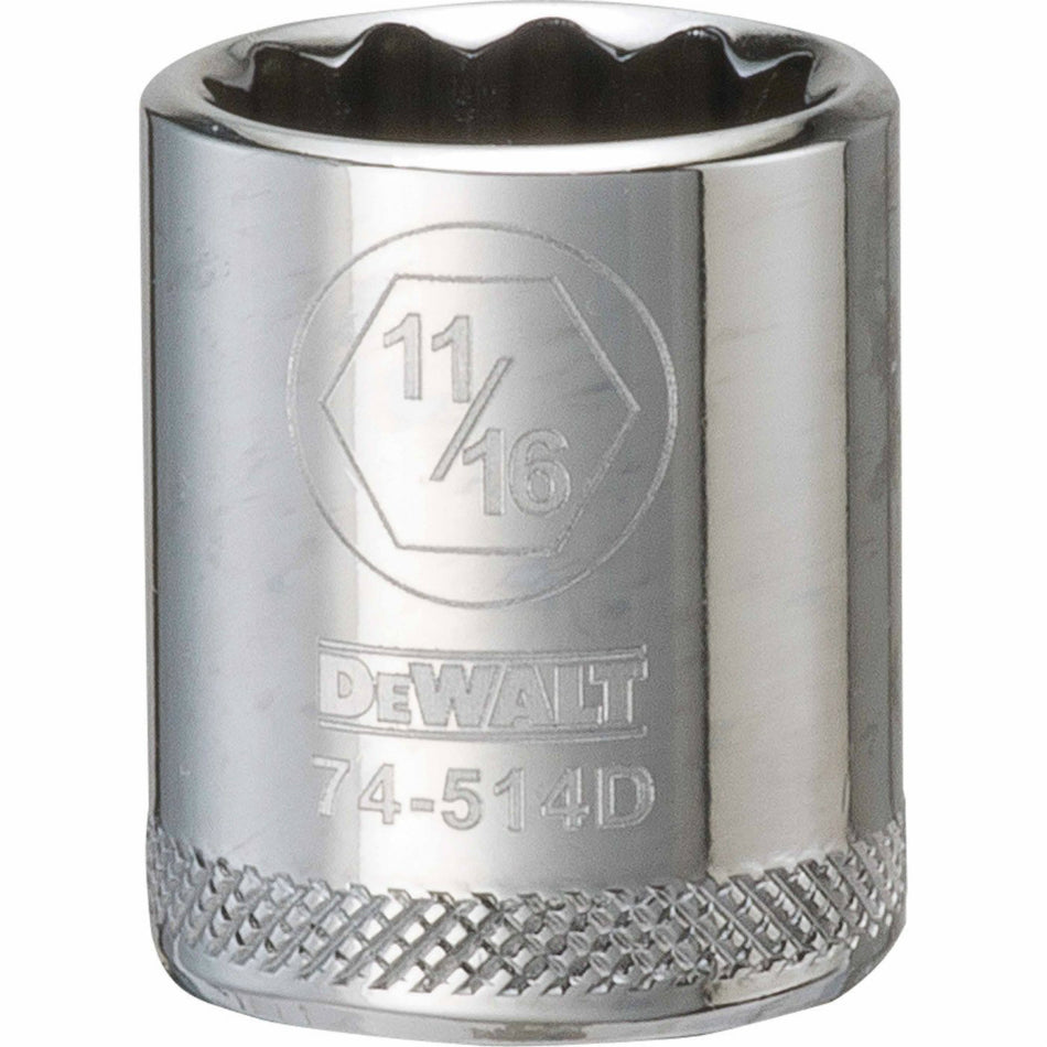 DeWalt® DWMT74514OSP Polished Chrome Vanadium Hand Socket, 3/8" Drive, 11/16"