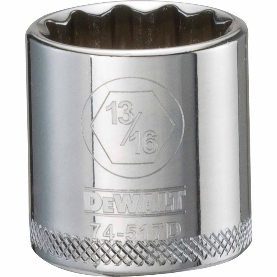 DeWalt® DWMT74517OSP Polished Chrome Vanadium Hand Socket, 3/8" Drive, 13/16"