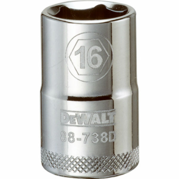 DeWalt® DWMT88738OSP Polished Chrome Vanadium Metric Sockets, 1/2" Drive, 16 mm