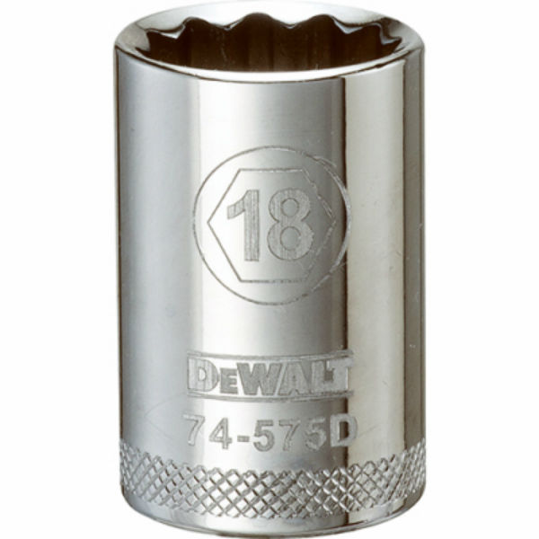 DeWalt® DWMT74575OSP Polished Chrome Vanadium Metric Sockets, 1/2" Drive, 18 mm