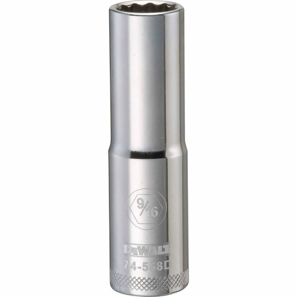 DeWalt® DWMT74558OSP Polished Chrome Vanadium Deep Sockets, 1/2" Drive, 9/16"