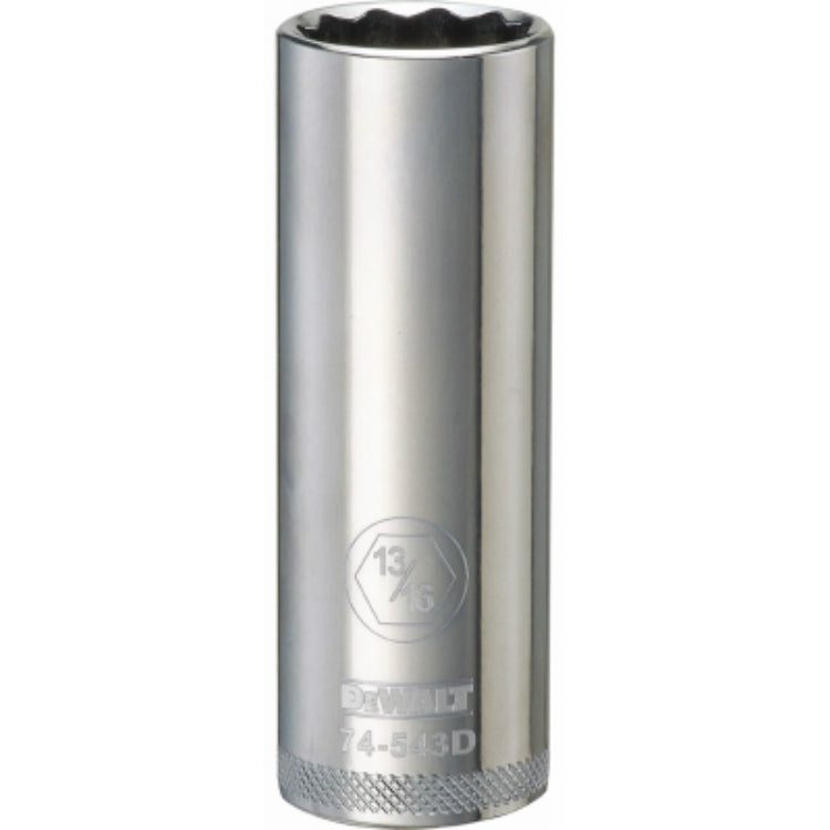 DeWalt® DWMT74543OSP Polished Chrome Vanadium Deep Sockets, 12 Pt, 1/2", 13/16"