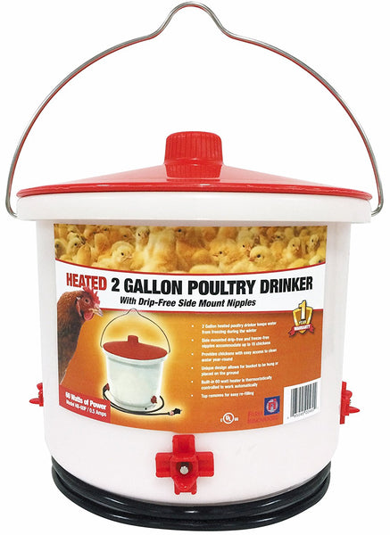 Farm Innovators HB-60P Heated Poultry Drinker w/Side Mount Nipples, 2-Gallon