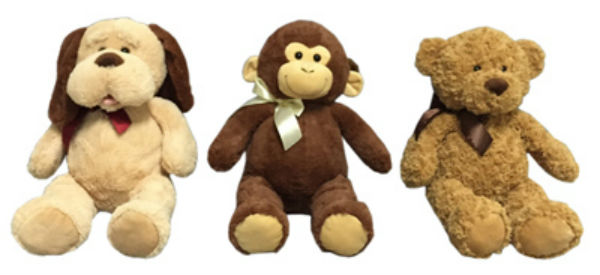 Hugfun 249576-581 Plush Animal Assortment with Ribbon, 21"