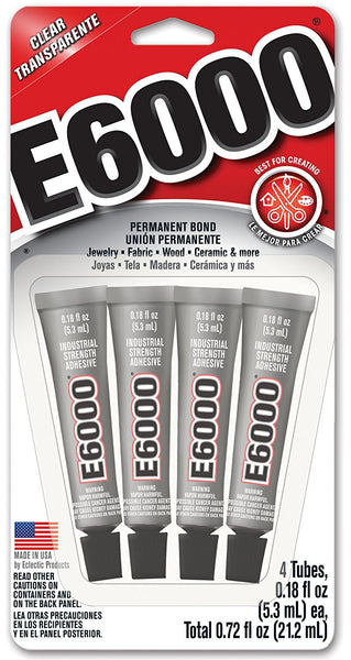 E6000® 5510310 Industrial Strength Craft Adhesive Mini Tubes, Clear, 4-Pack