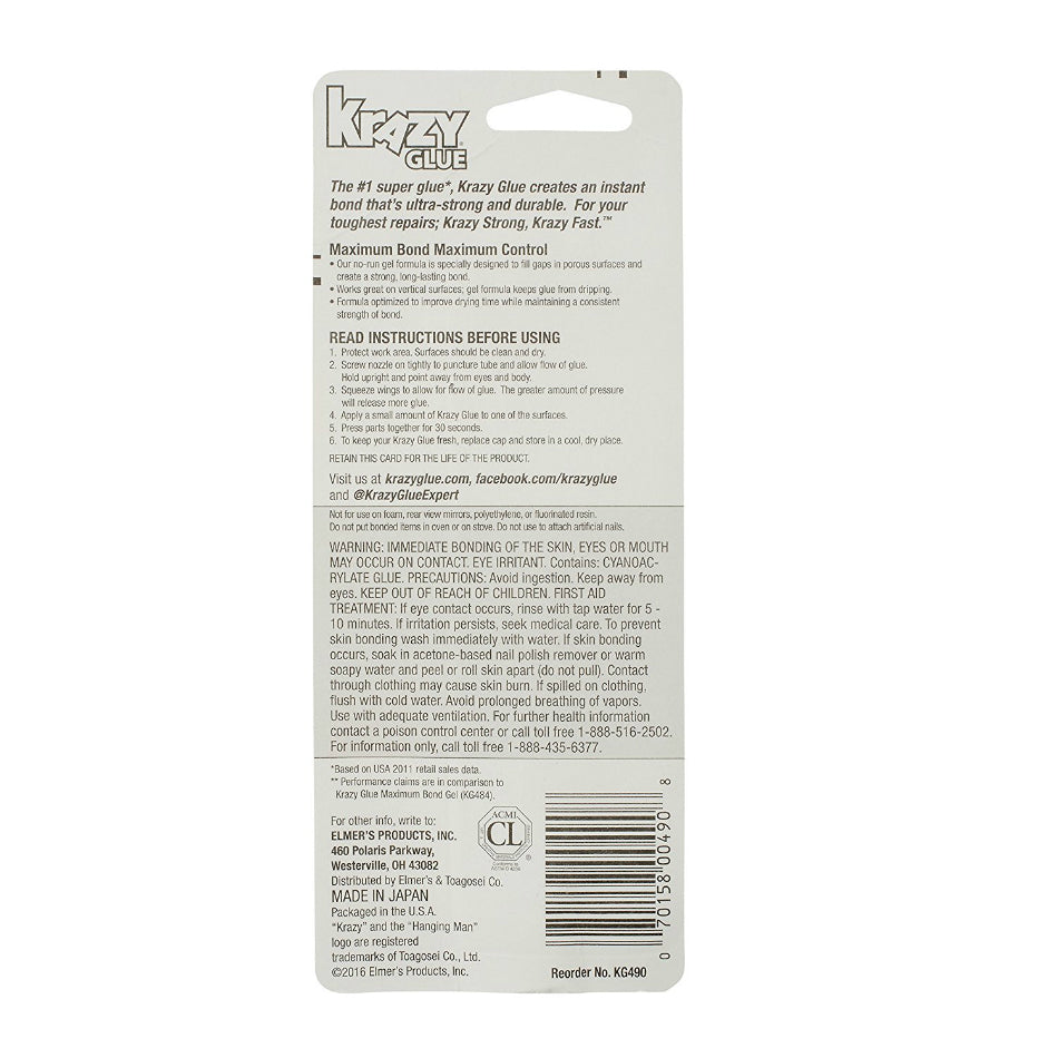 Krazy Glue® KG49048MR Maximum Bond No Run Gel, Clear, 4 Gram