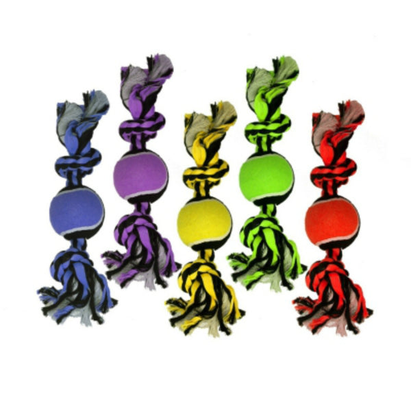 Multipet 29510 Nuts for Knots™ 2-Knot Rope with Tennis Ball Dog Toy, 10"