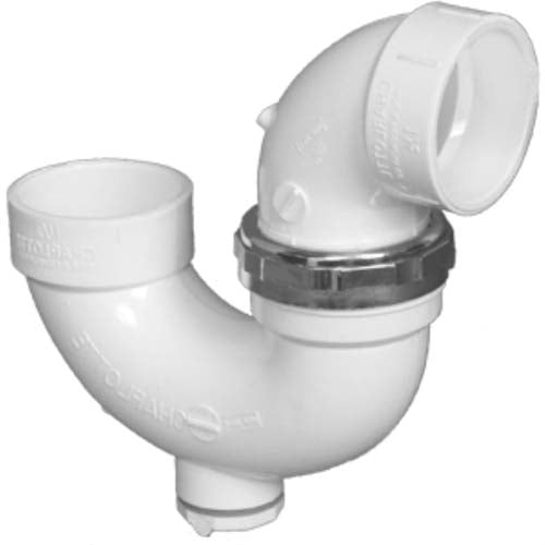 Charlotte Pipe PVC-00709X-0600HA P-Trap w/ Cleanout Union & Chrome Nut, 1-1/2"