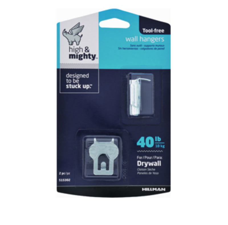 Hillman® 515302 High & Mighty Wall Hanging Hooks, 40 Lbs, 2-Piece