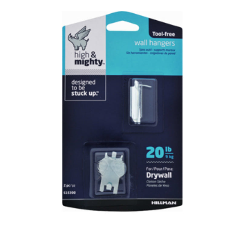 Hillman® 515300 High & Mighty Wall Hanging Hooks, 20 Lbs, 2-Piece