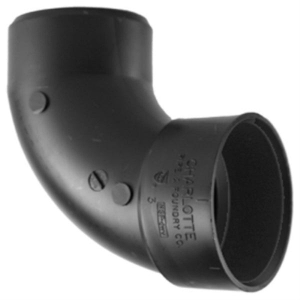 Charlotte Pipe ABS-00302-1000HA ABS/DWV 90-Degree Street Elbow, Black, 3"