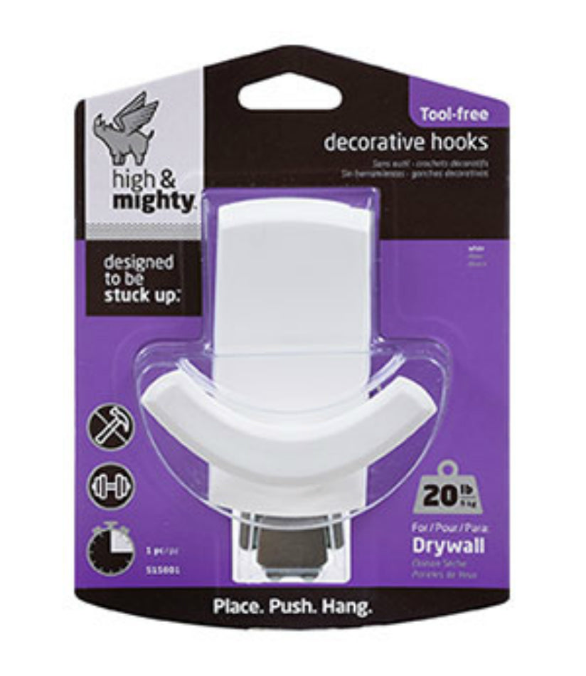 Hillman® 515801 High & Mighty® Double Plastic Hook, White, 20 Lbs